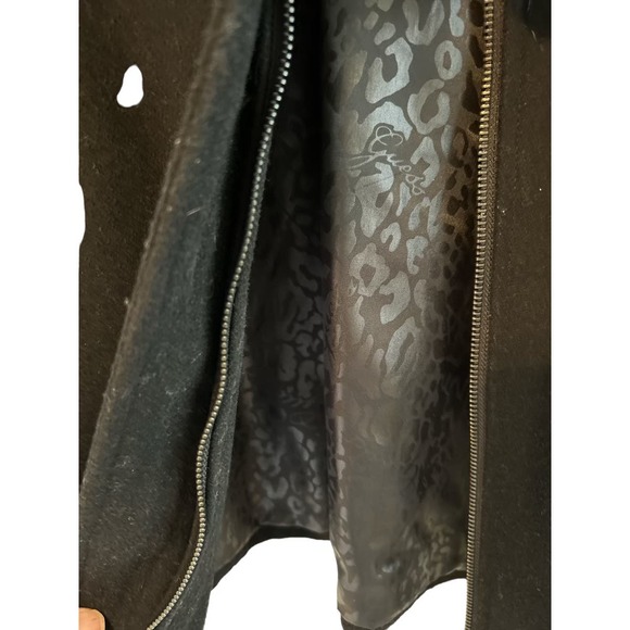 GUESS Los Angeles Wool Pea Coat Size Small Black Animal Print Interior - Picture 2 of 4